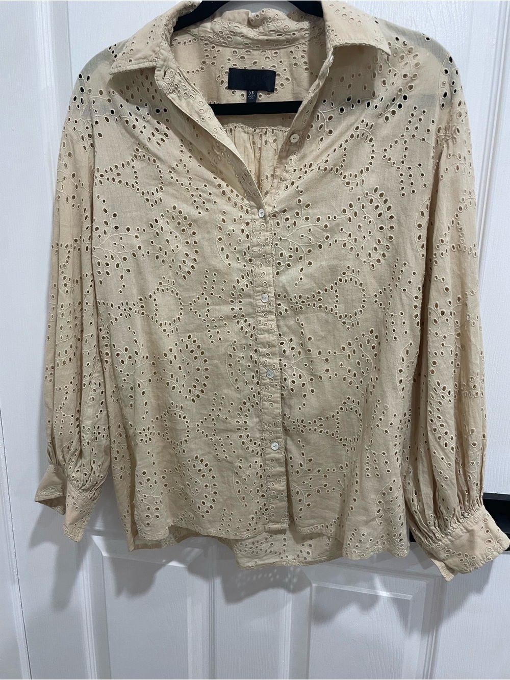 Nili Lotan 100% cotton eyelet shirt tan beige XS slightly oversized
